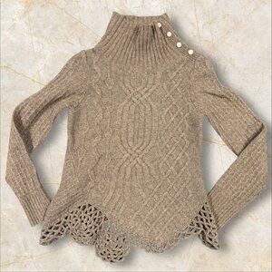 Moth Anthropologie Wool Cable Knit Asymmetric Crochet Sweater Brown Size Small